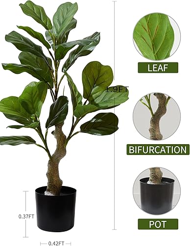 Miniatura 6 de Fuxdre Árbol de higuera artificial de hoja de violín en maceta, planta falsa de ficus lyrata, vegetación alta en maceta para interiores, casa,