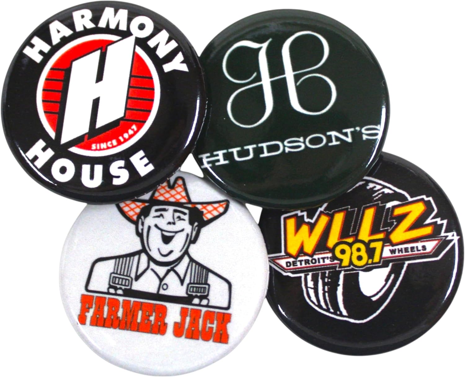 Detroit-Themed Retro Pin Back Button Set – 1.25" Vintage Michigan Collectible Flair Pins – WLLZ, Hudson’s, Farmer Jack, Harmony House – Great Lakes Gift for Backpack or Jacket image 5