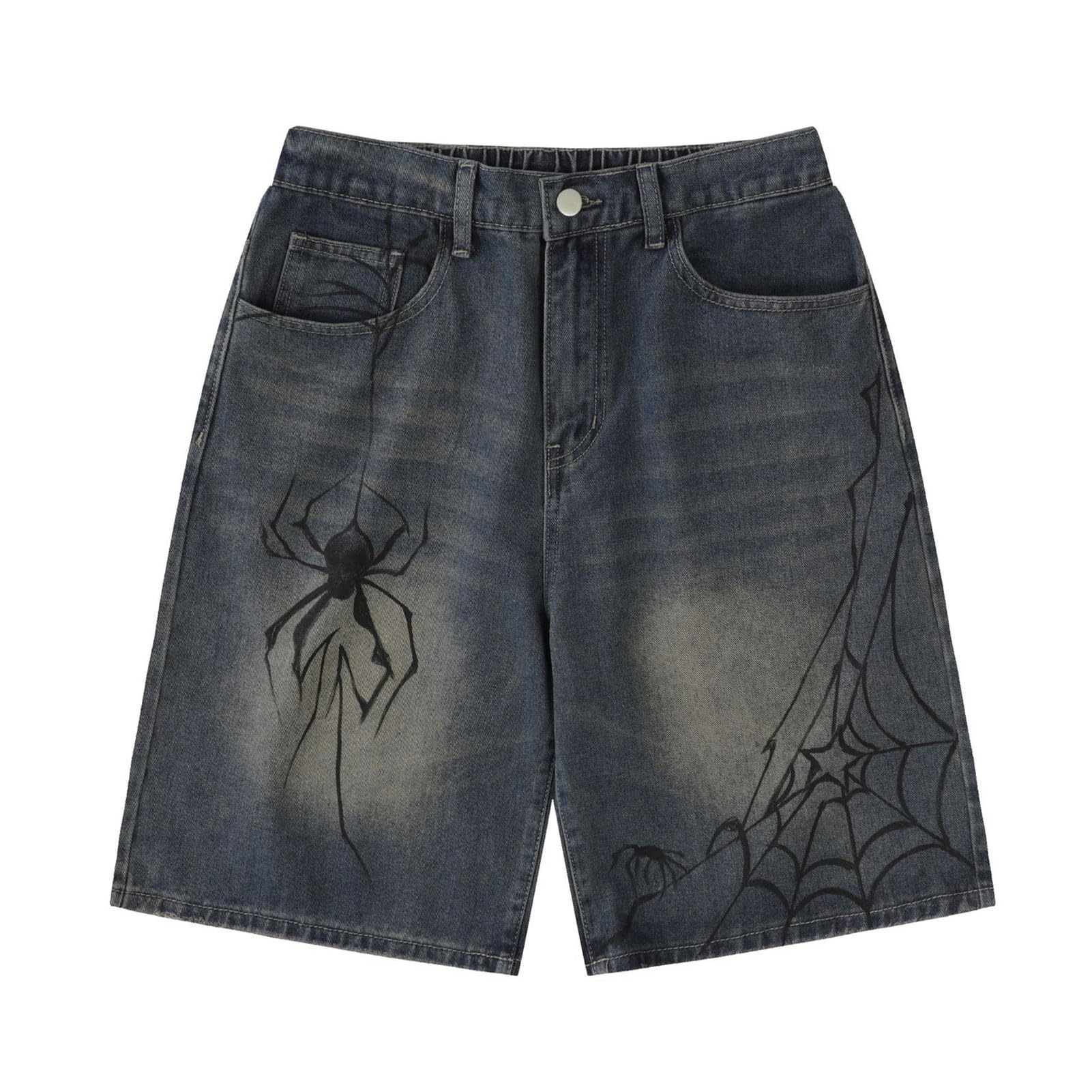 Y2k Baggy Shorts Men Harajuku Spider Graphic Shorts Jeans Hip Hop Vintage Jorts Y2k Streetwear
