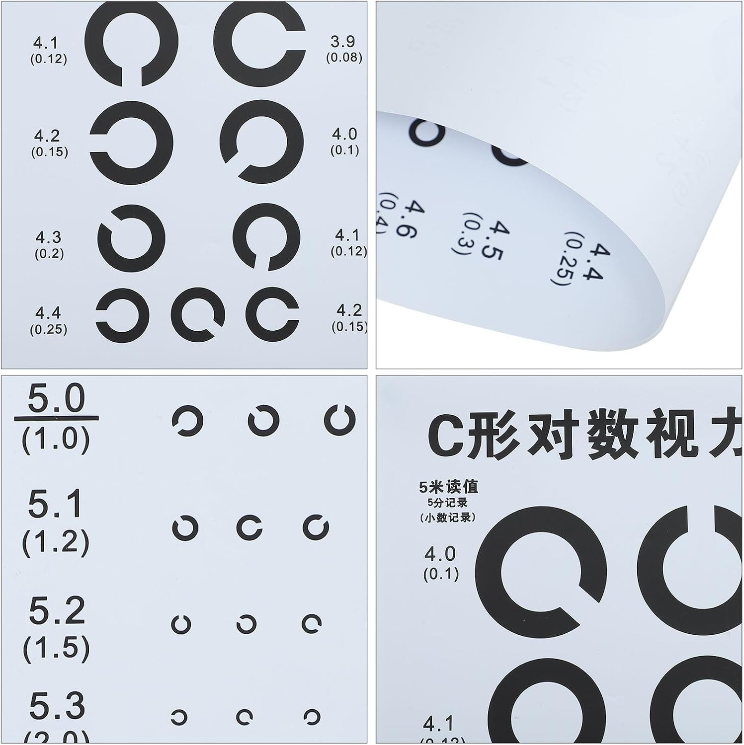 Standard ’s Visual Eye Testing Chart Set, 5pcs C-Type Logarithmic Wall Vision Test Charts for Home and Kindergarten Use
