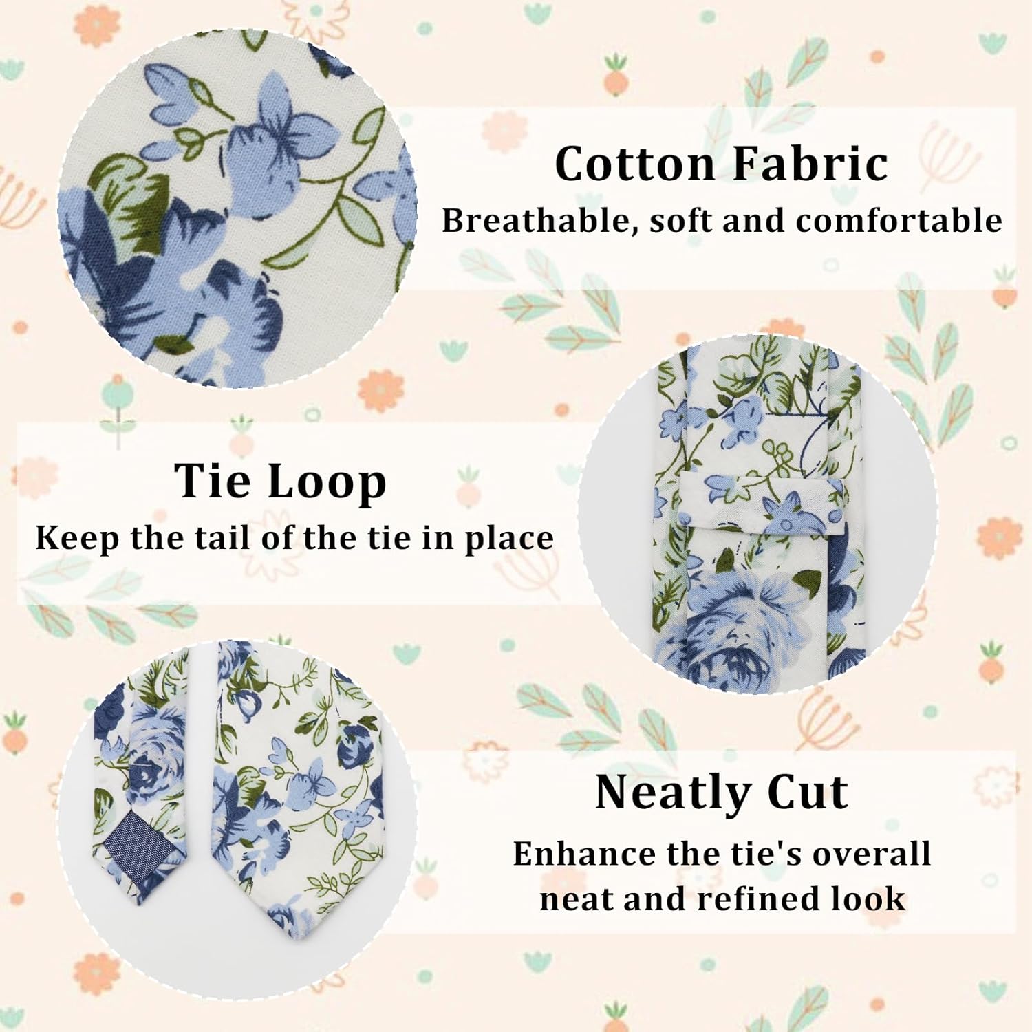 Boys Tie Floral Kids Ties Self-tied Cotton Ties for Boys, 2.36" Youth Tie for School Accessory Party Daily Graduation - Image 3