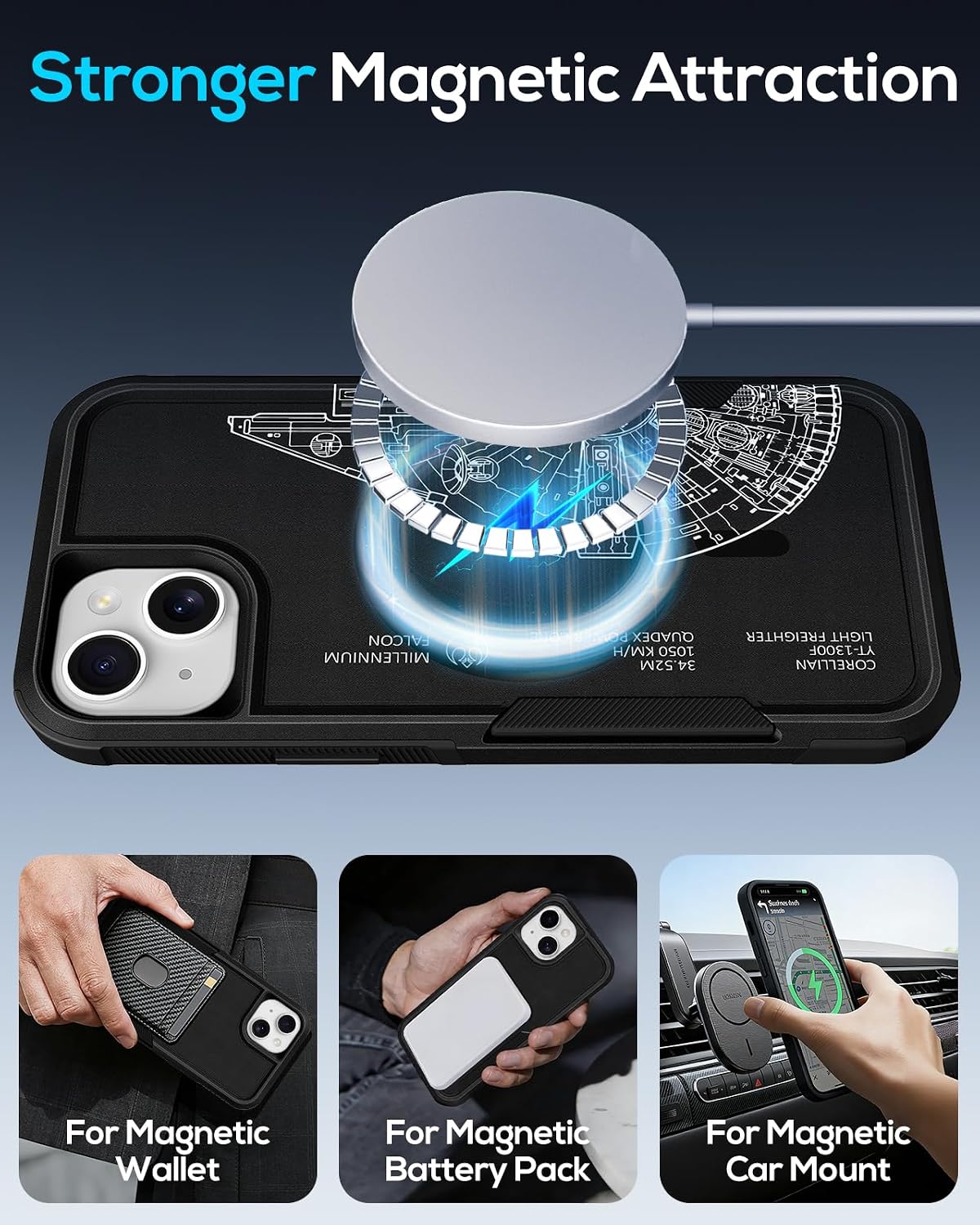 for iPhone 14/13 Case Heavy Duty Protection, Black Gear image 5