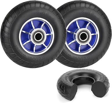 LIGUOYI 10" Solid Rubber Wheel - 2 Pcs Heavy Duty Flat Free Tires Highly-Elastic Puncture Proof Wheel 1000Lbs Capacity Shock Absorption and Wear Resistance 25/32" Bearing Wheelbarrow Replacement