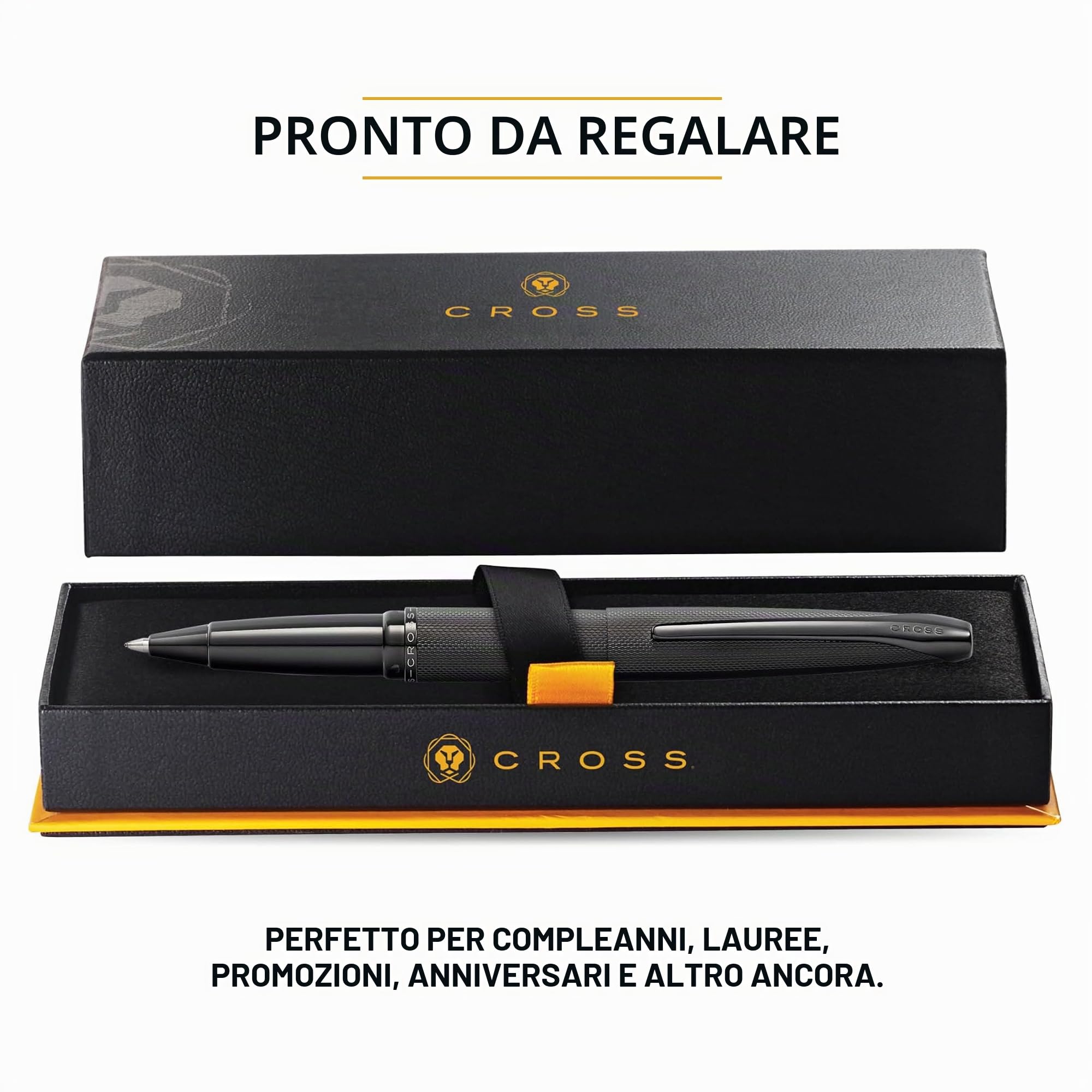 CROSS ATX - Penna roller (motivo diamantato fresato, colore inchiostro: nero, tratto M, con confezione regalo), nero spazzolato