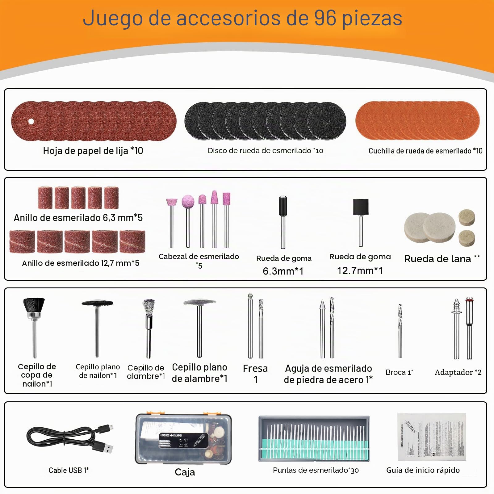 Lápiz de Grabado Eléctrico con 96 Cabezales, Multiherramienta Herramienta Rotativa, Mini Amoladora Eléctrica Grabador Inalámbrico USB Recargables Portátil para Grabar/Taladrar/Cortar/Esmerilar