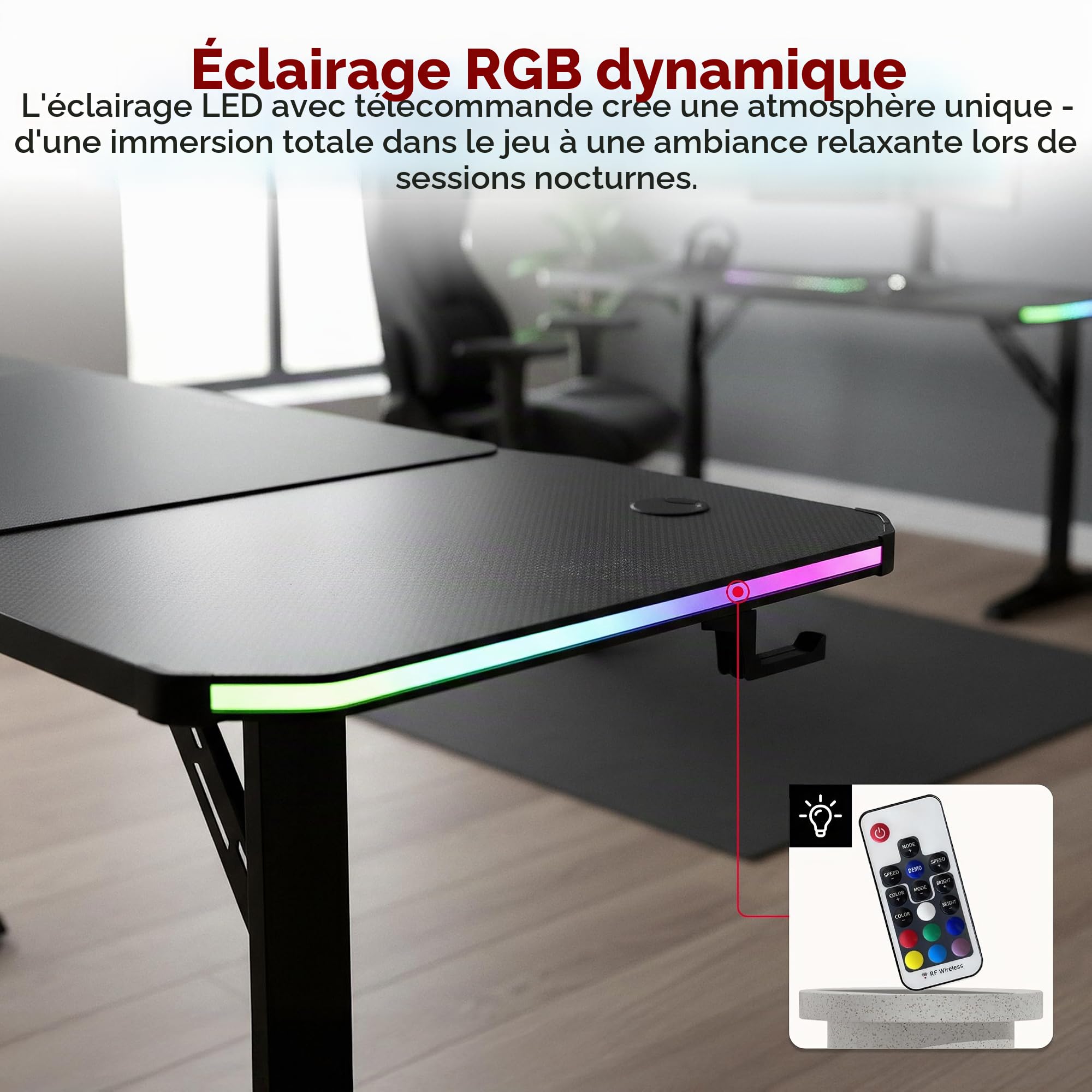 huzaro Hero 4.6 RVB Bureau Gaming réglable en Hauteur, Gestion des câbles