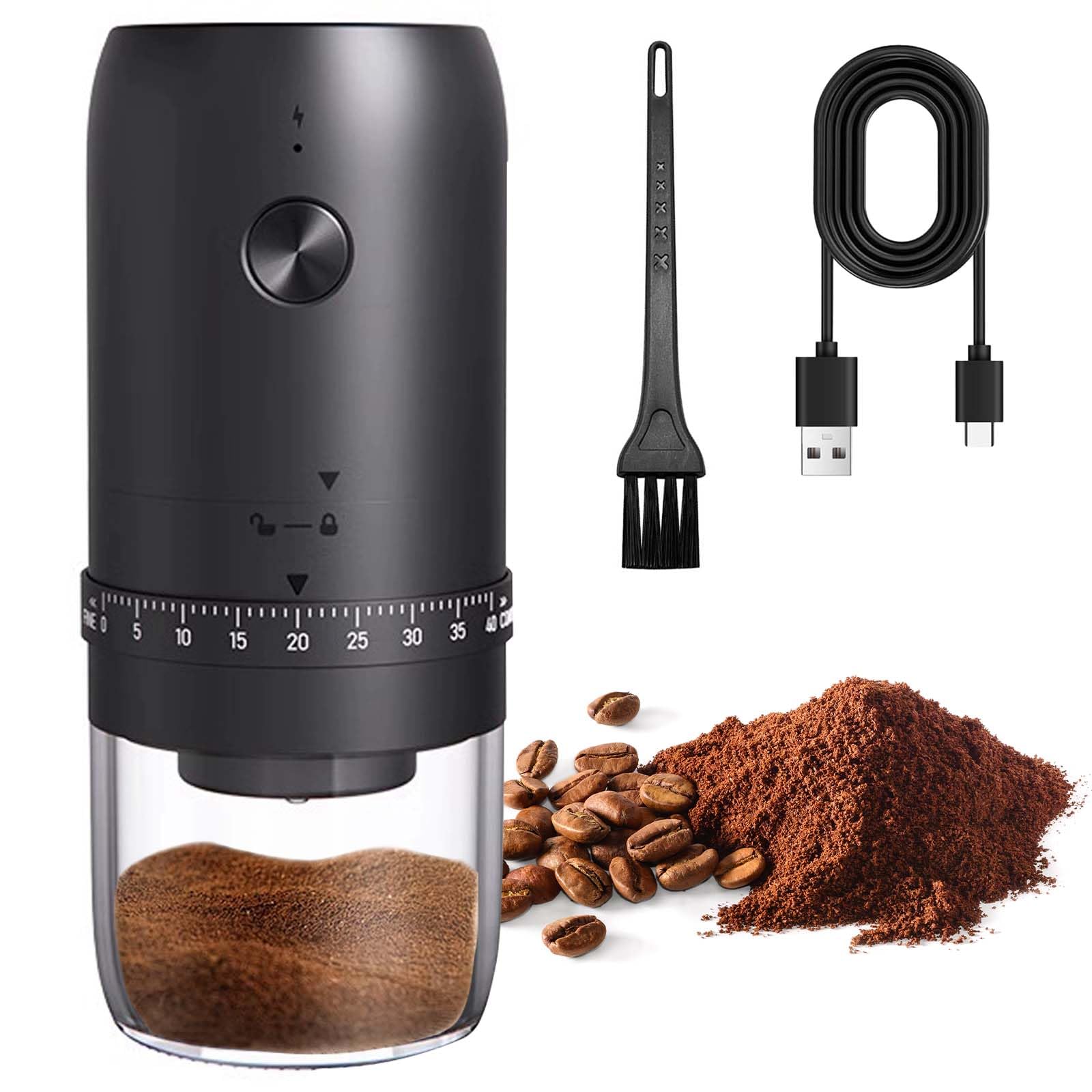 Elektryczny młynek do kawy, USB, do ponownego ładowania, z ceramicznym stożkiem, przenośny młynek do kawy z wieloma ustawieniami mielenia, na podróż, kemping, do biura, espresso