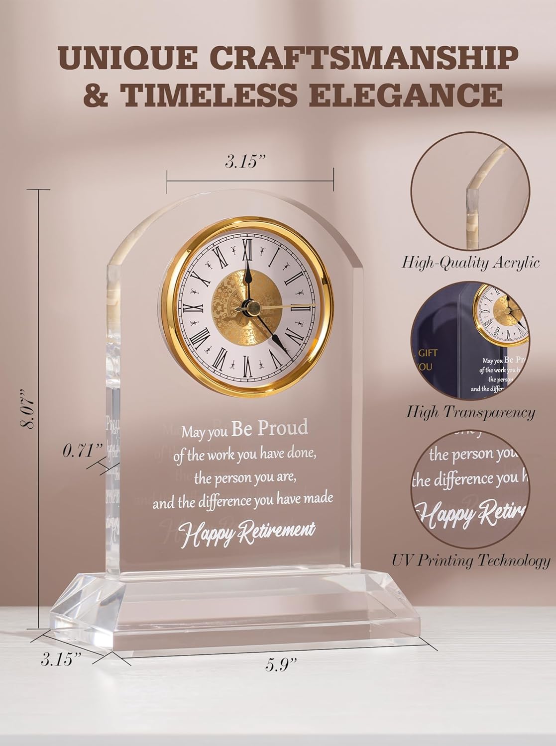 DEEWISH Retirement Gift for Women Men Quartz Desk Clock Plaque Gifts, Coworker Gifts Going Away Gift Leaving Gifts Congratulations Retired Gifts for Boss Leader Friends Teacher - Image 7