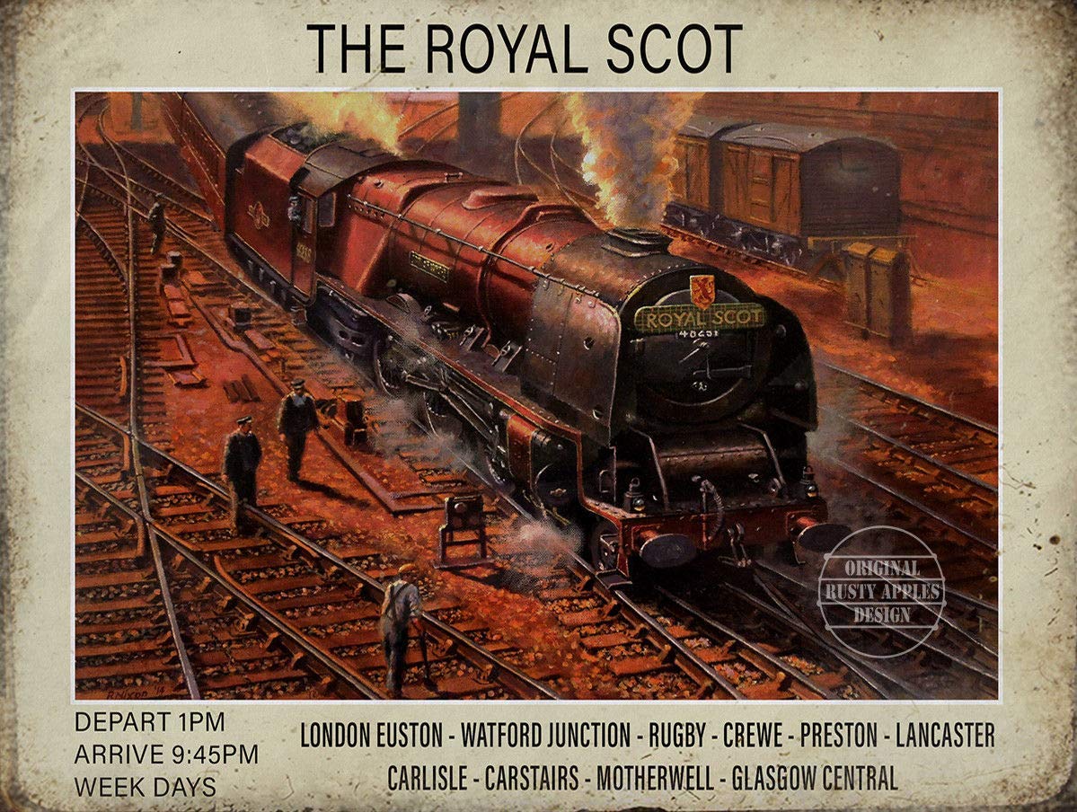The Rusty Apples Metal Sign Co Golden Royal Scot London To Glasgow– The Age Of The Steam Train - Metal Sign – 3 Sizes To Choose – Home Decor – Unique Gift (12” X 8” 300 X 200 Mm)