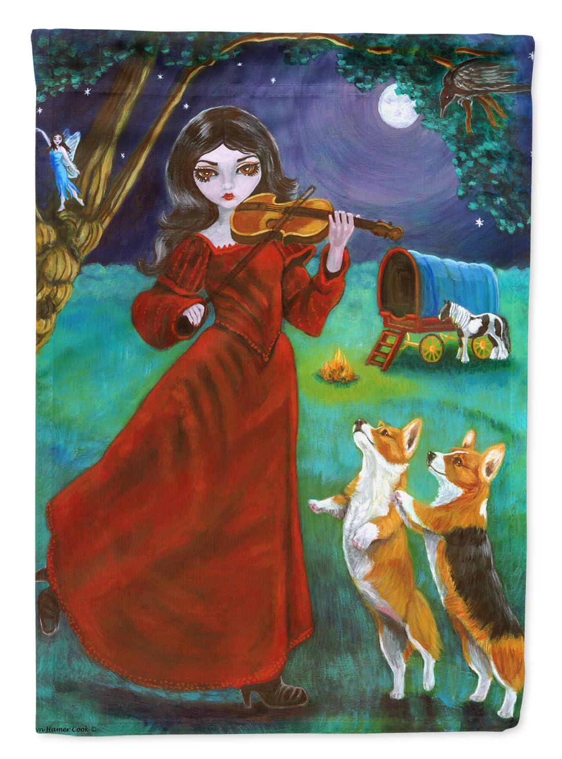 Drapeau de jardin Corgi résistant aux intempéries motif lune