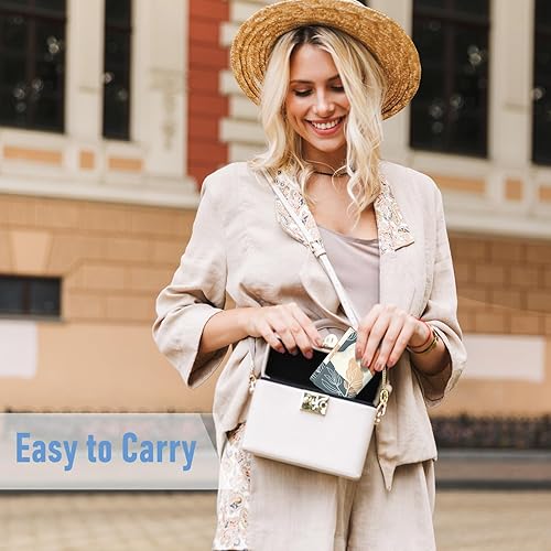 Miniatura 7 de Rouidr Billetera para mujer, pequeña cartera delgada para tarjetas RFID para mujer, organizador de tarjetas de cuero triple, bonito bolso de