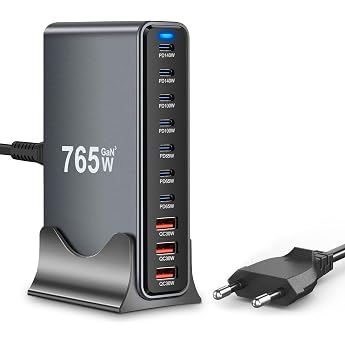 765W USB C Charger Multiple Max PD140w 10 Ports Fast Charger Gan 3 Power Charging Station with 7 USB C + 3 USB A Ports for MacBook Air iPad iPhone 17/16/15 Pro Max 14 Galaxy S25