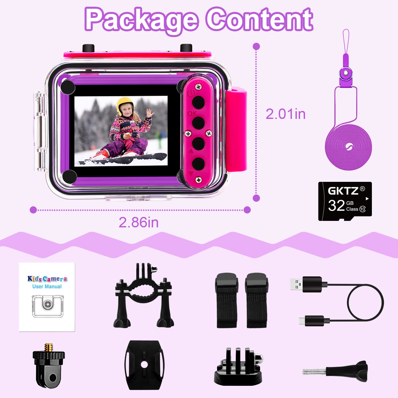 GKTZ Kinderkamera wasserdichte,Unterwasserkamera-1080P Selfie Digitalkamera Fotoapparat für Kinder, Spielzeug für 3-12 Jahre Jungen und Mädchen (Lila)