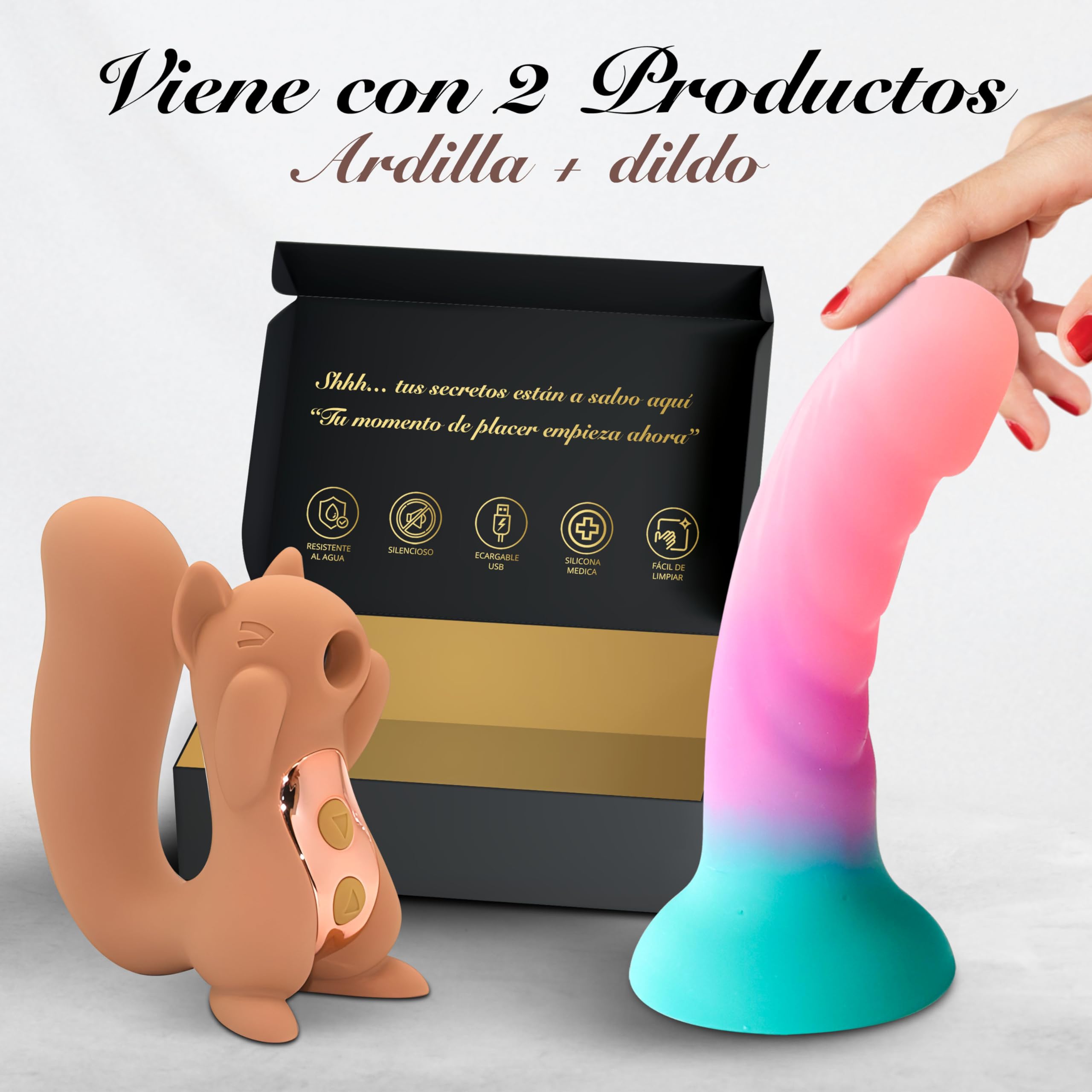 JERRYSHOP Kit Juguetes Eróticos Para Parejas Sexuales, Succionador Vibrador | JERRY-SHOP Kit Juguetes Sexo Mujer Succionador con Vibrador y Consolador Con Ventosa. Diseño Premium, Elegante y Discreto.