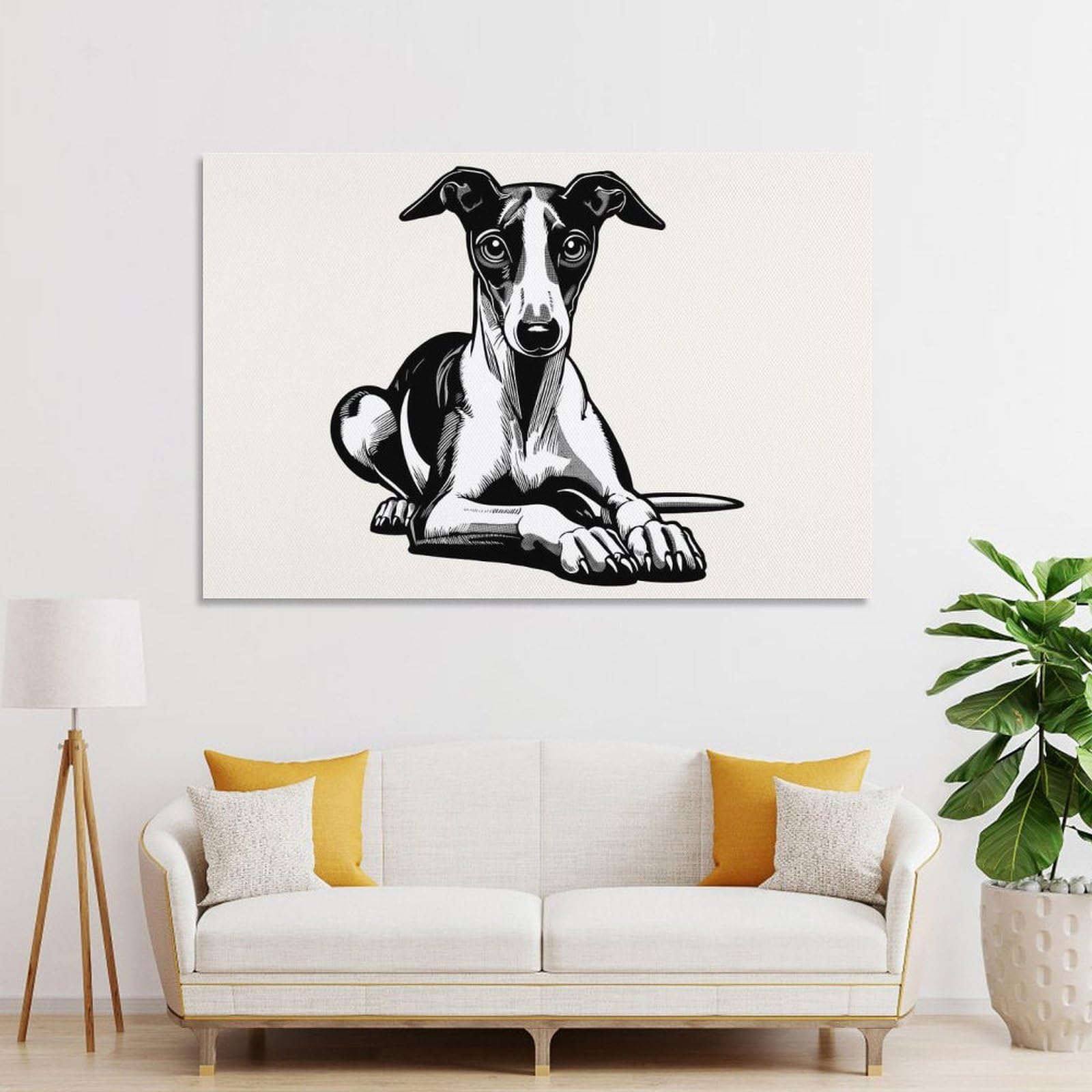 Junmoney Whippet(3) Canvas Wall Picture, 24x36inch(60x90cm), for Entrance Spaces, Stair Walls Or Halls, A Stylish Accent for Home Entrances