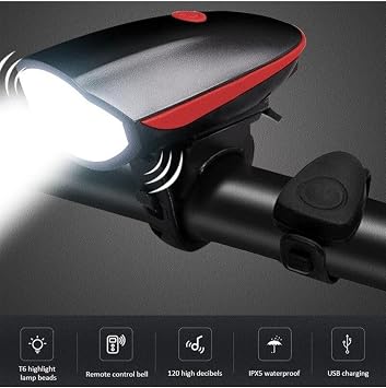 1200 Mah Xml-T6 Led Su Geçirmez Far Kornalı Bisiklet Feneri