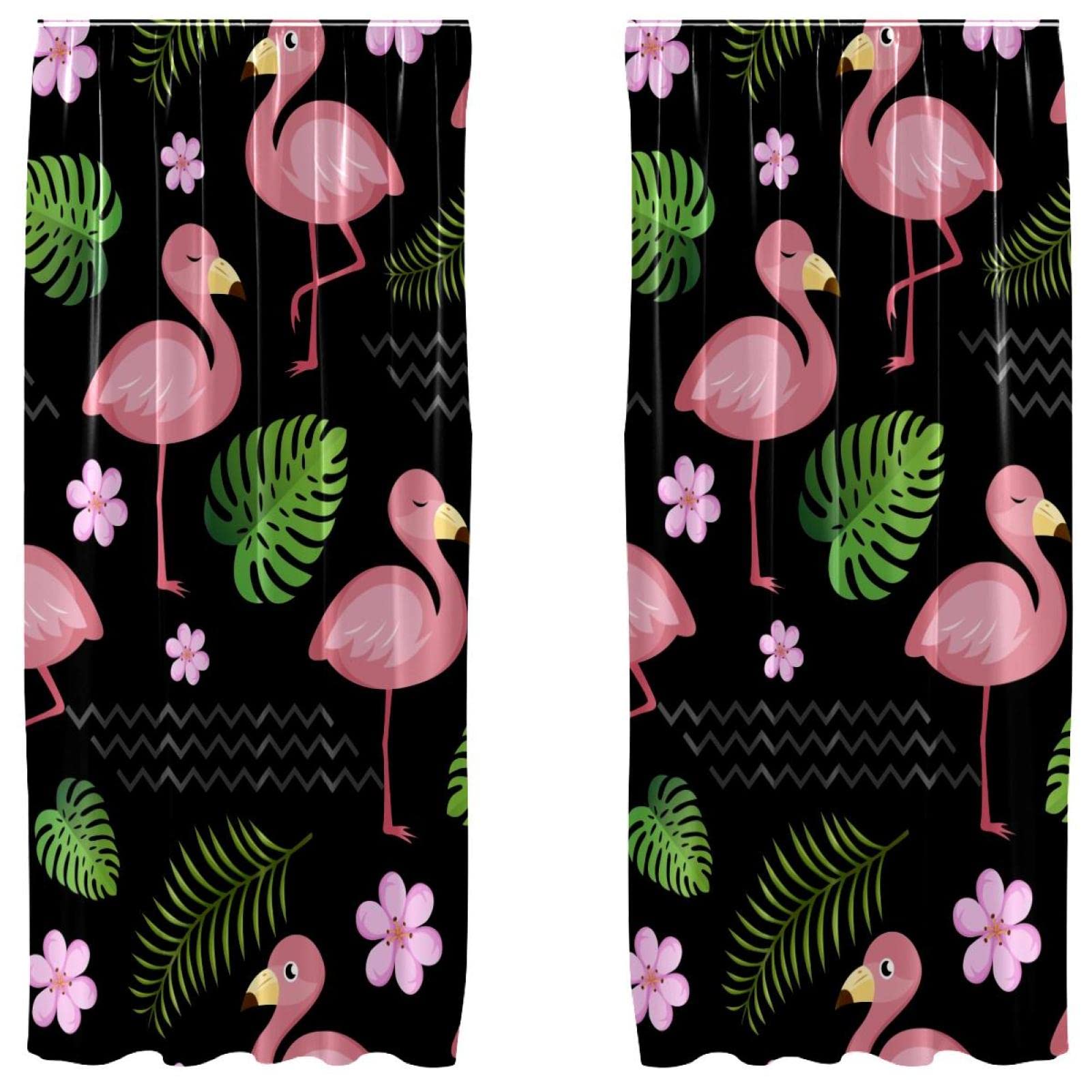 Rideau flamant rose noir 140x213cm | Lot de 2 panneaux de fenêtre