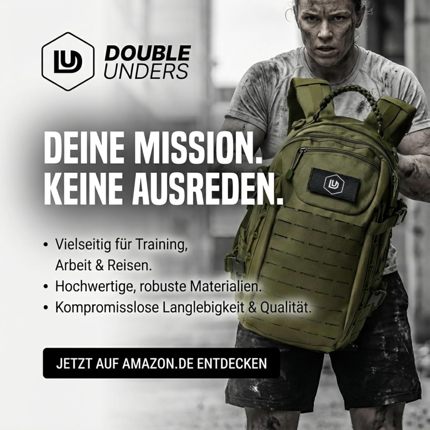 DoubleUnders - Taktischer Rucksack 30L mit MOLLE & Laptopfach – 500D Nylon, wasserabweisend, Militär-Reißverschlüsse, ergonomisch – Outdoor Tagesrucksack für Wandern, Training & Alltag - Grün