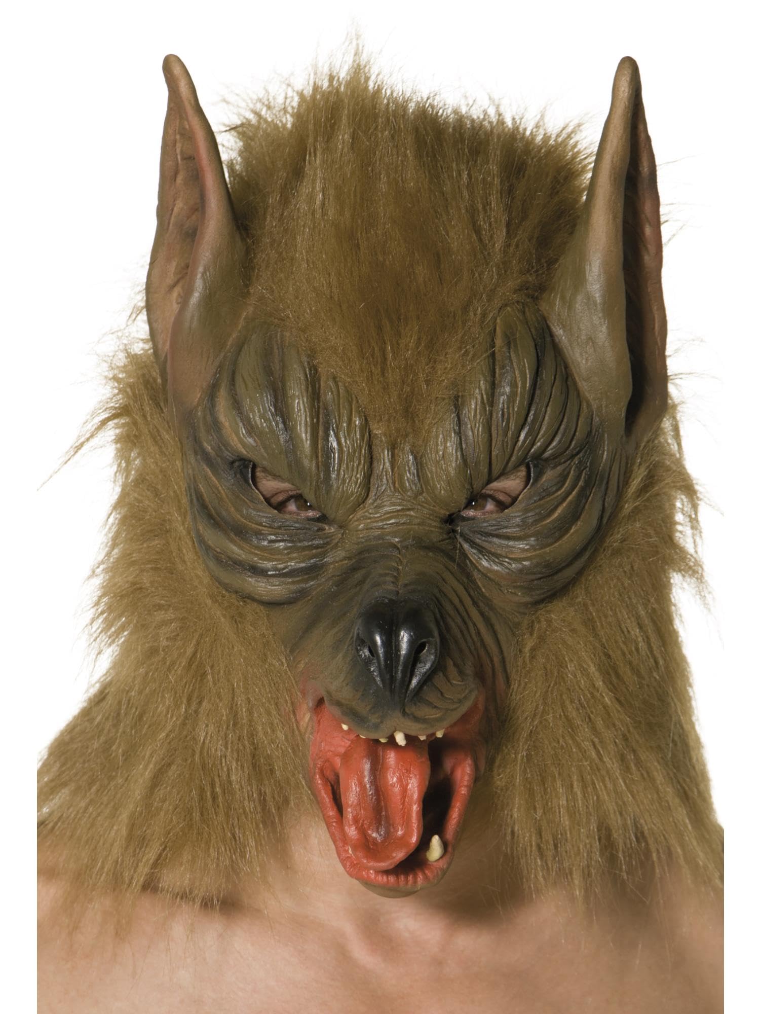 Smiffys Wolf Mask, Brown Overhead, Latex, Halloween Fancy Dress Accessory, Adult Dress Up Masks