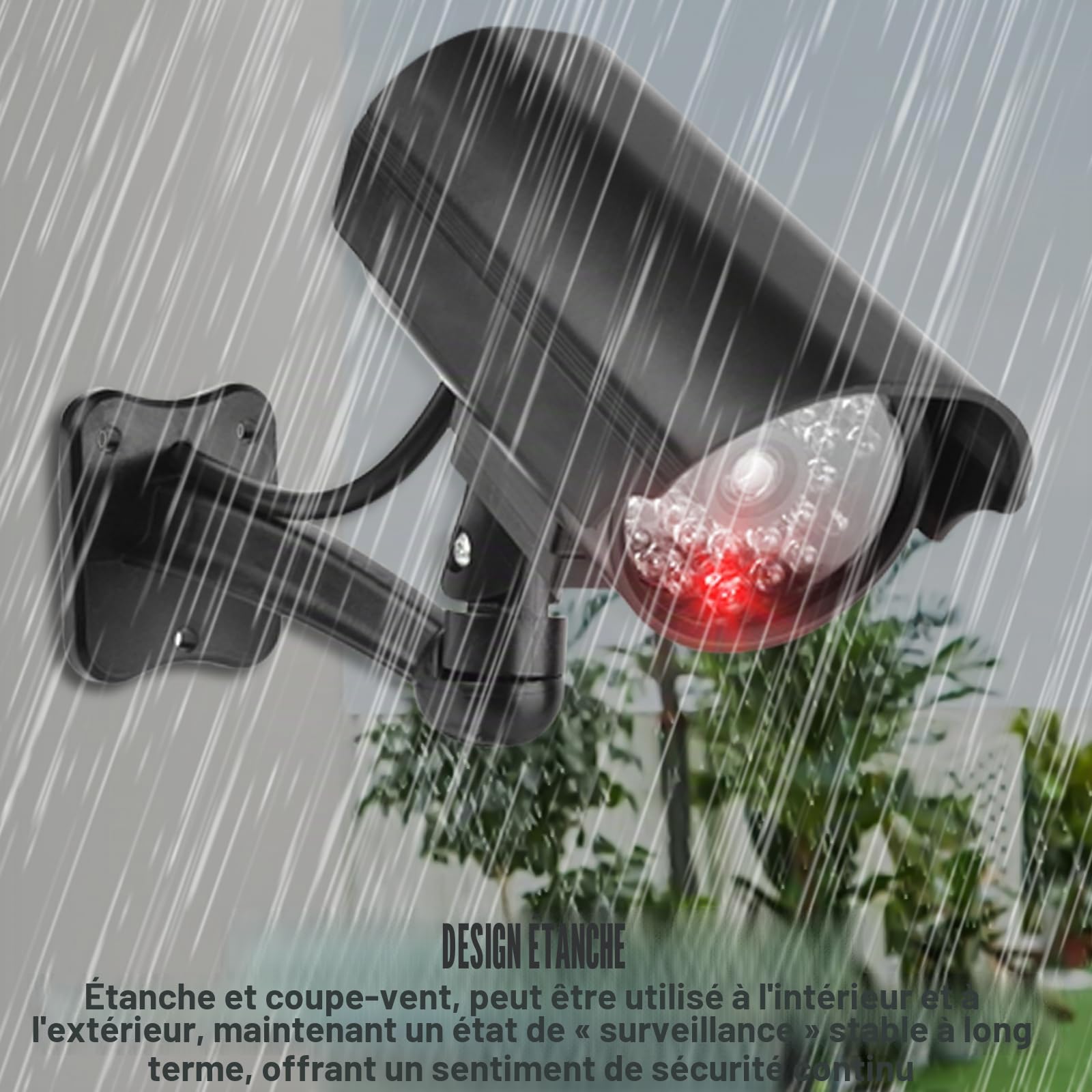 GOMETY Lot de 2 caméras factices extérieures, fausse caméra de sécurité avec LED rouge clignotante, caméra CCTV factice de sécurité pour intérieur et extérieur