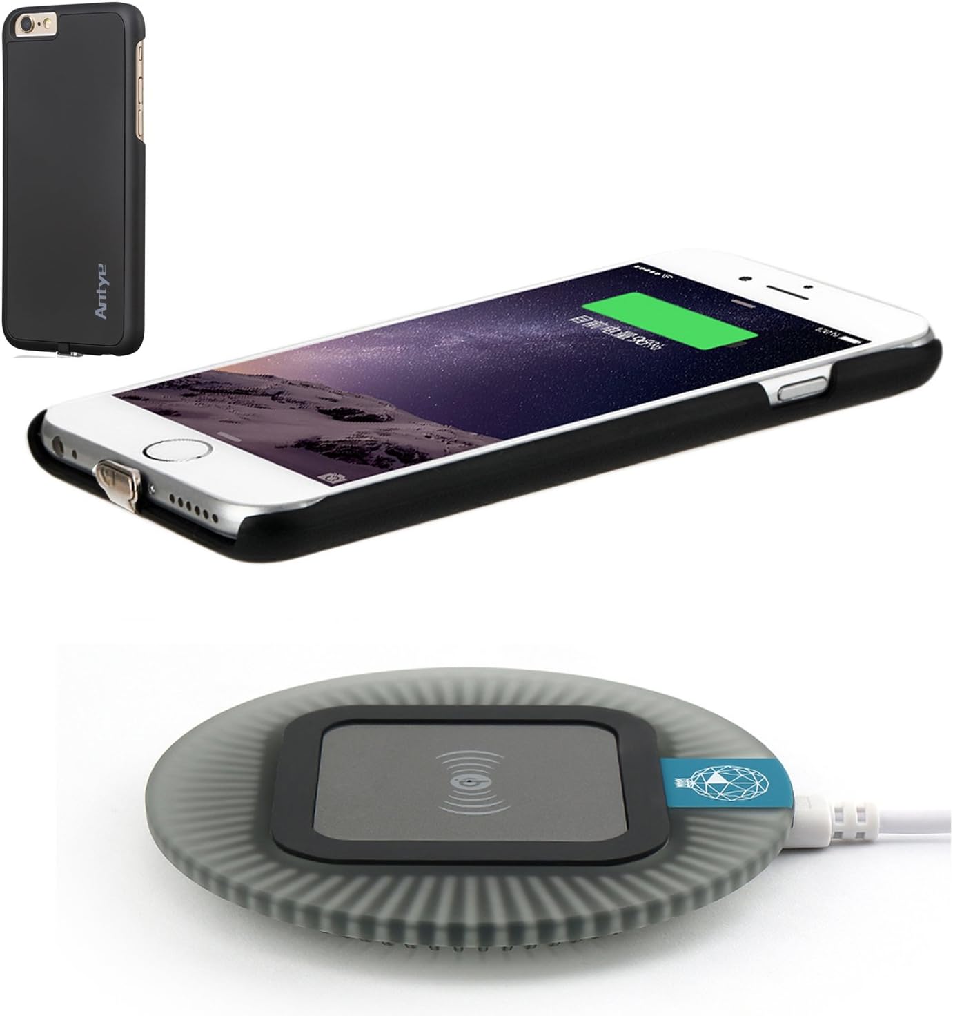 Wireless Charger Kit for iPhone 6 Plus/6S Plus, 2-in-1 Wireless Charging Receiver Case and Sleep-Friendly Charging Pad