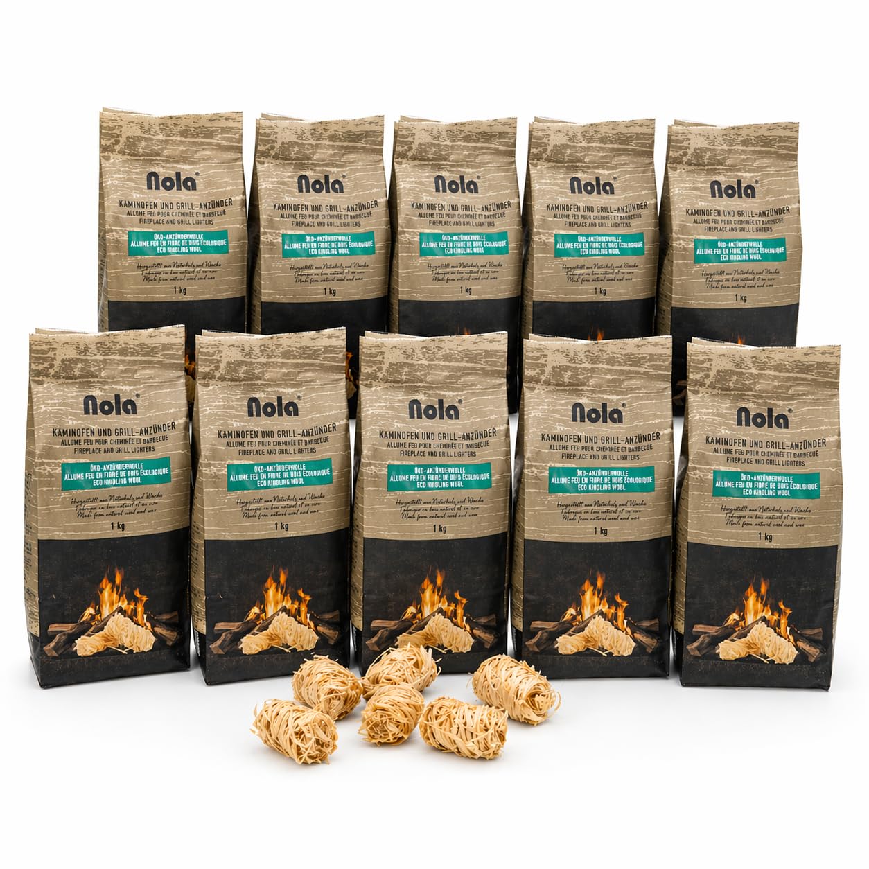 10 kg Premium Holzwolle (10x1 kg) | Anzündwolle, Kaminanzünder aus Holz und Wachs, Anzünder, Grillanzünder, Feueranzünder, Holzwolle, Holzanzünder, Öko Ofenanzünder für Grill und Kamin/Art. 147 (10)