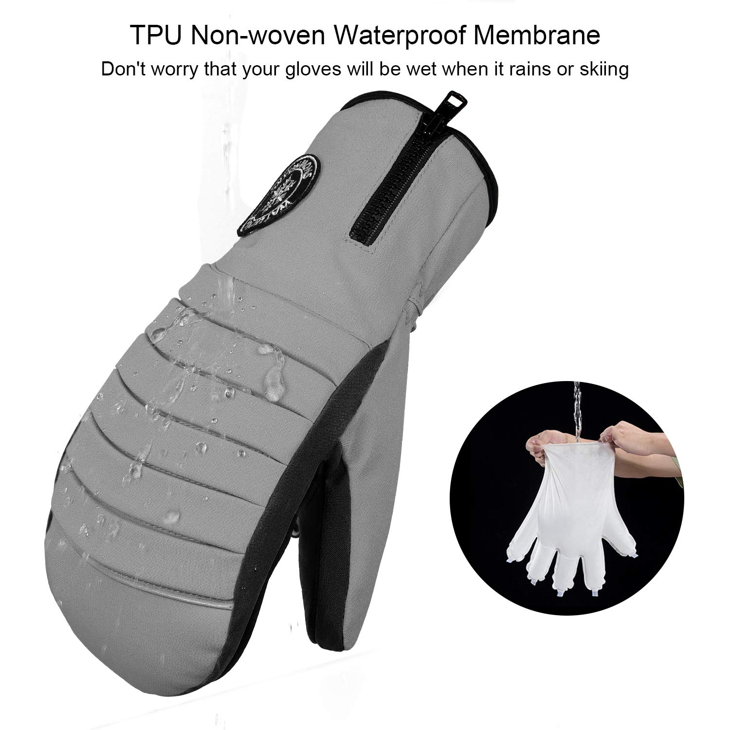 KUTOOK Guantes Esquí Invierno Piel Cuero 3M Thinsulate Impermeable TPU Hombre Nieve Ski Snowboard