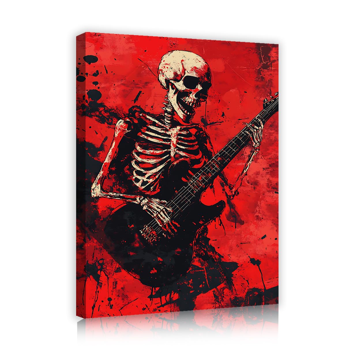 UIRINGART Tela di chitarra scheletro Arte murale Stampe inquietanti di scene musicali Poster unici Graffiti rossi per camera da letto soggiorno Studio Arredamento 35x55cm