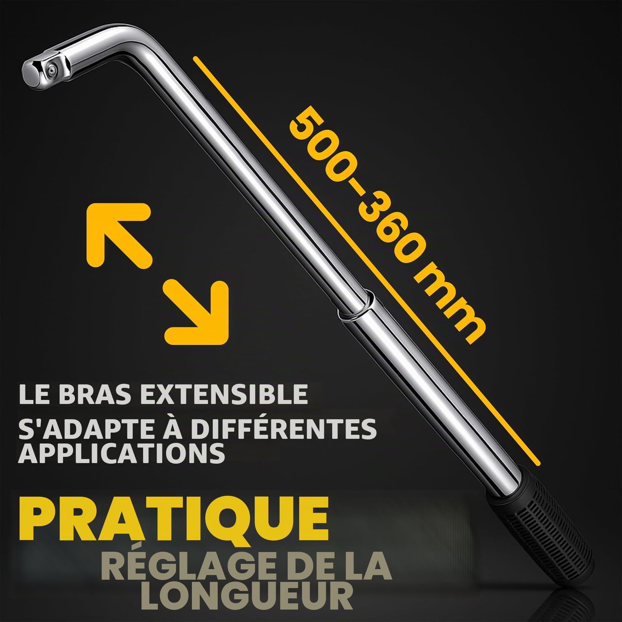 Retoo Clé Démonte-Roue Télescopique, Pneus Auto Douilles 17/19/21/23 mm, Poignée Gomme Antiglisse, Réglable 350/500 mm, Acier Chromé, Longueur, Outil Compatible Voiture Moto Garage