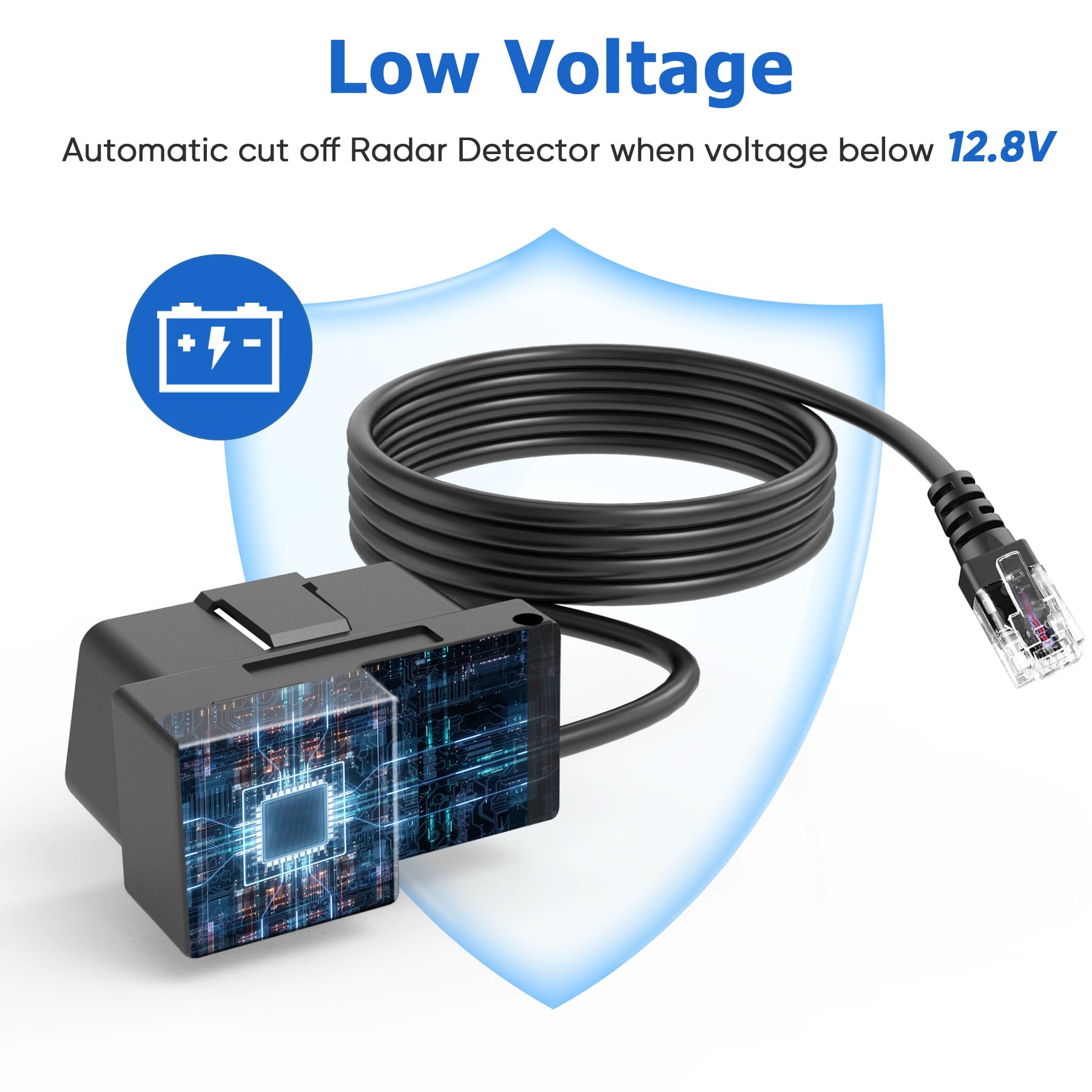 OBD Power Cable for Radar Detector,Radar Detector Power Cable,OBDII Adapter Cable for Radar Detector,Compatible with Escort Passport Unide Beltronics Radenso XP etc RJ11 Radar Detector