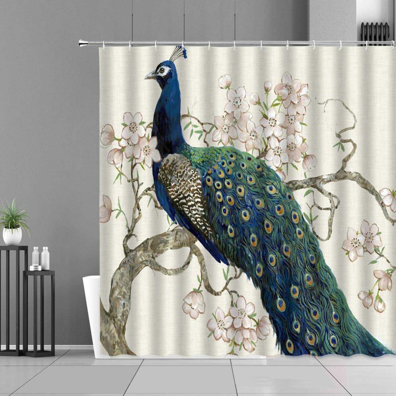 Rideau de douche anti-éclaboussures bleu paon polyester écran de baignoire déco