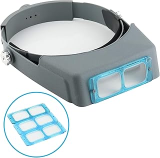 Headband Magnifier Double Lens Head-Mounted Reading Magnifier Loupe Jewelry Visor Opitcal Glass Binocular Magnifier with Lens Magnification-1.5X 2X 2.5X 3.5X