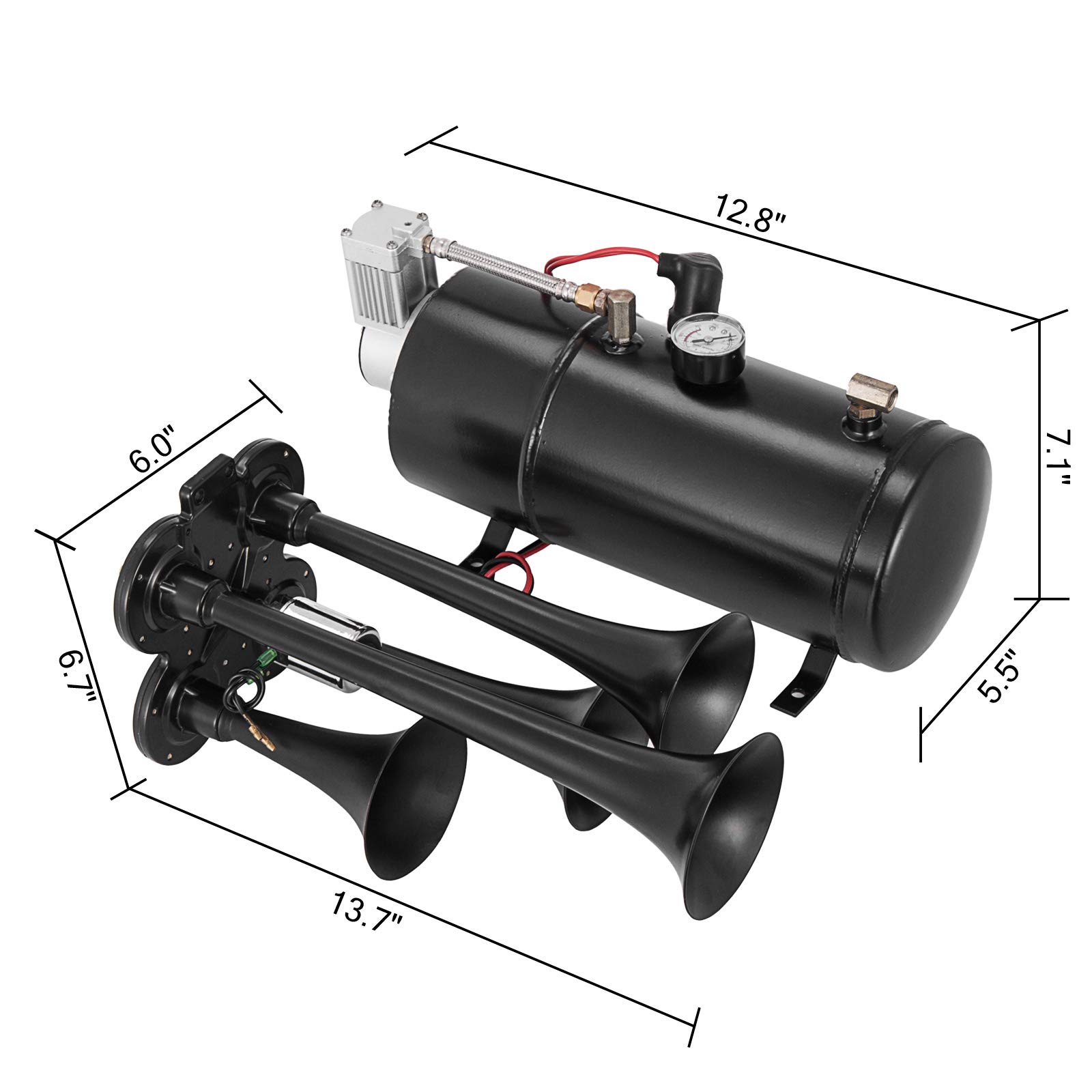 VEVOR 4 Trumpet Train Air Horn Kit 12V Air Compressor 150PSI Air Horn