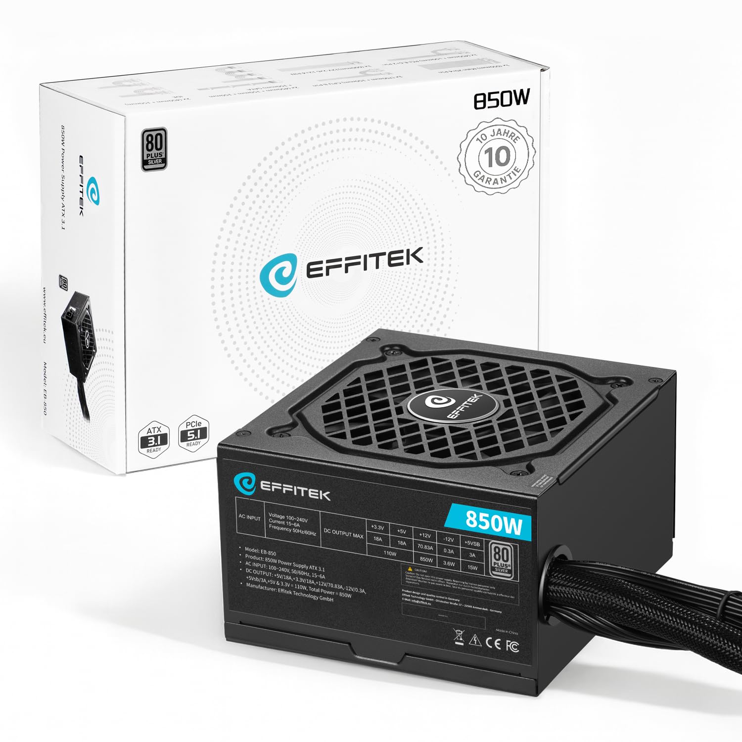 850 W ATX 3.1 Gamer zasilacz 80 Plus Silver obsługuje PCIe 5.1 GPU