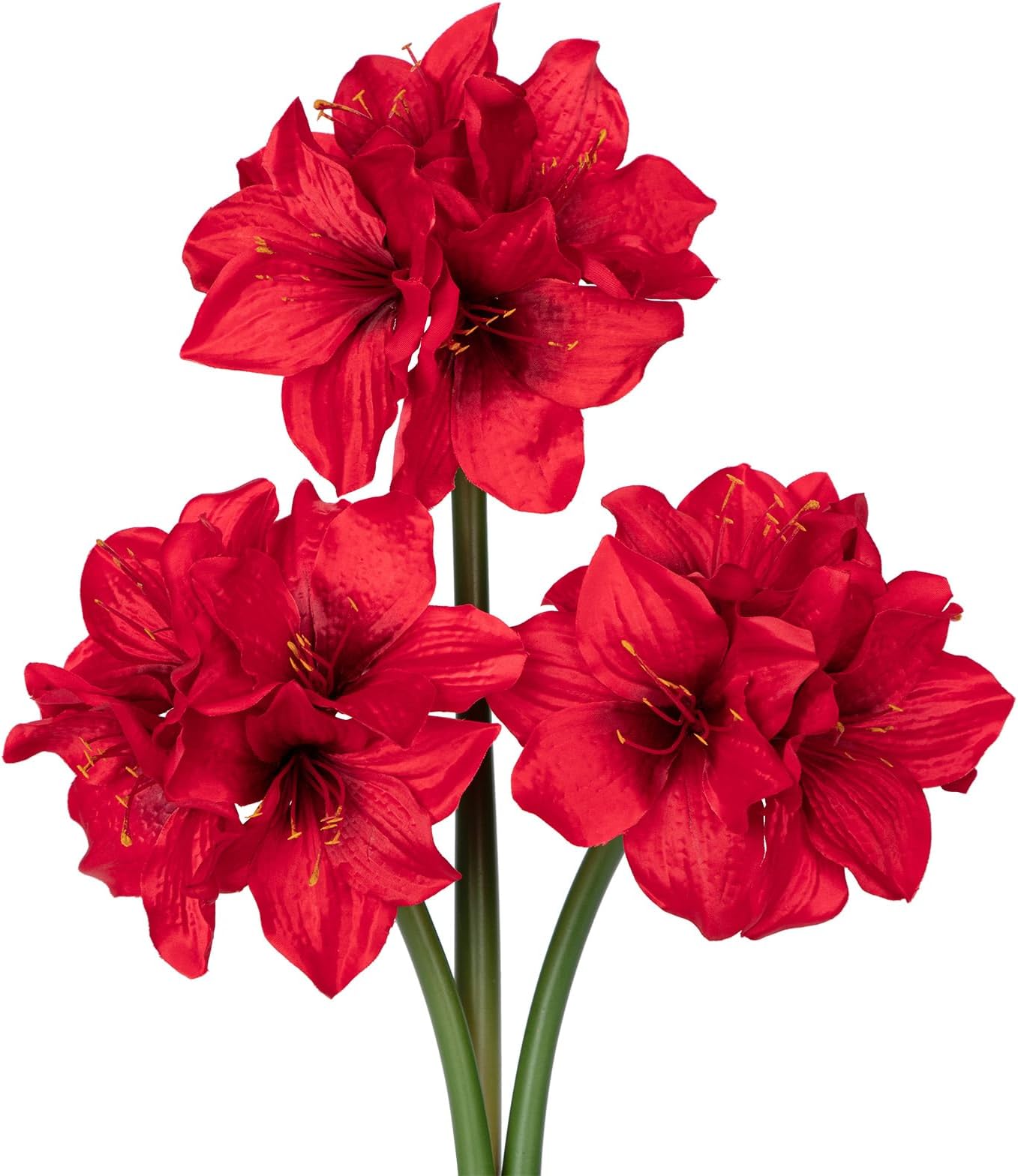 3PCS Amaryllis Artificial Flowers 17.3 Inch Faux Amaryllis Lily Flowers Stems with 4 Heads Silk Floral Bouquet for Christmas Home Room Table Centerpiece Wedding Party Arrangements