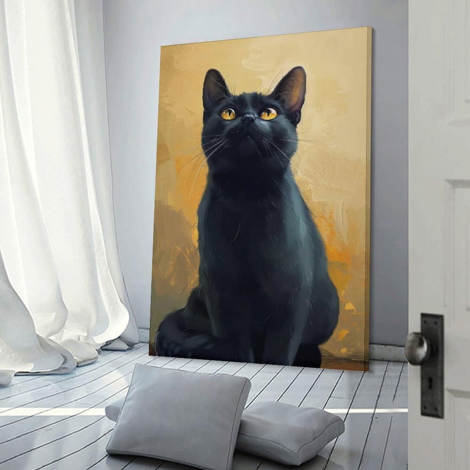 Junmoney Frame-Style-5 Decorative Wall Artwork Black Cat Portrait, 16X24inch(40X60cm), For Contemporary Homes, Apartments Or Offices, An Easy Choice For New Home Styling