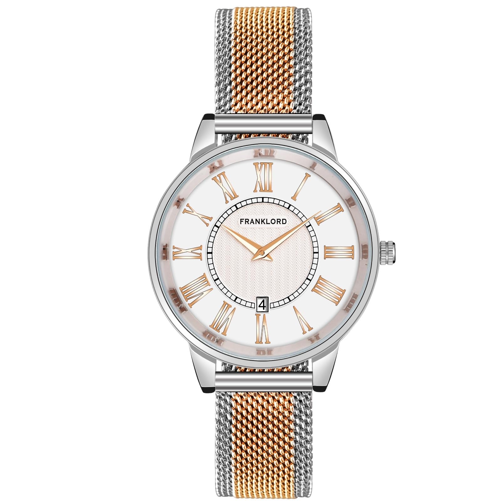 Franklord Two Tone Roman Series | White Dial Round Premium Luxury Watch for Men | Date Function | Stainless Steel Strap for Women & Girls (B0CTX4XZGD) Amazon Price History, Amazon Price Tracker