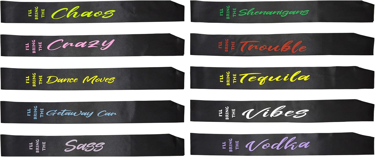 Funky Junque 10 Pack: Bridal Sash Bachelorette Party Bridal Shower Gift Bundle - I'll Bring The (Crazy Pack)