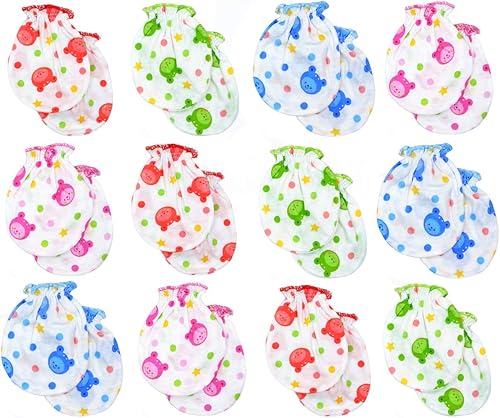 Juego de guantes para bebé, 12 pares, sin arañazos, 100 % algodón, para niños de 0 a 6 meses, varios
