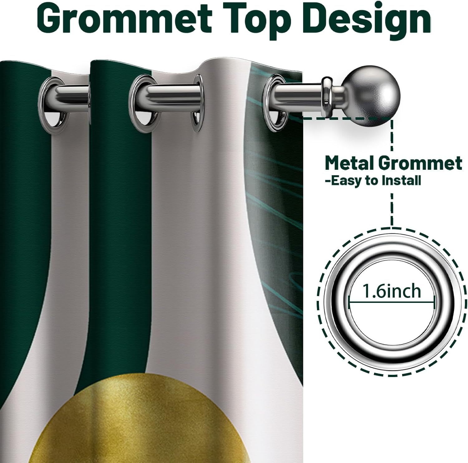 Mid Century Modern Hunter Green Blackout Curtains Boho, Bohemian MCM Black Emerald Dark Green and Gold Window Drapes for Bedroom Living Room, 84 inch Length 2 Panels Set, 52x84 inch