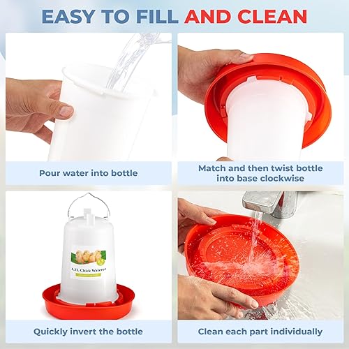 Miniatura 7 de Kit de comedero y bebedero automático para pollos, 1 litro, bebedero para pollos de 1.5 L, sin fugas, patas ajustables, ideal para pollos, patos,