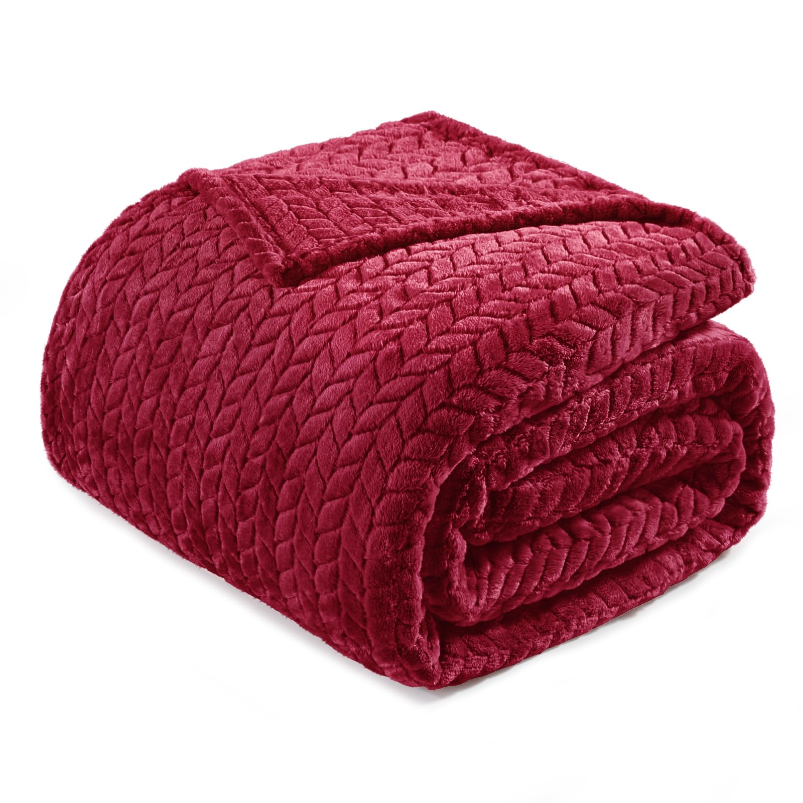 Exclusivo Mezcla King Size Fleece Blanket for Bed, 230x265 CM Soft Cozy Jacquard Flannel Blankets, Lightweight Fuzzy Plush Warm for All Seasons, Deep Red โ image 1