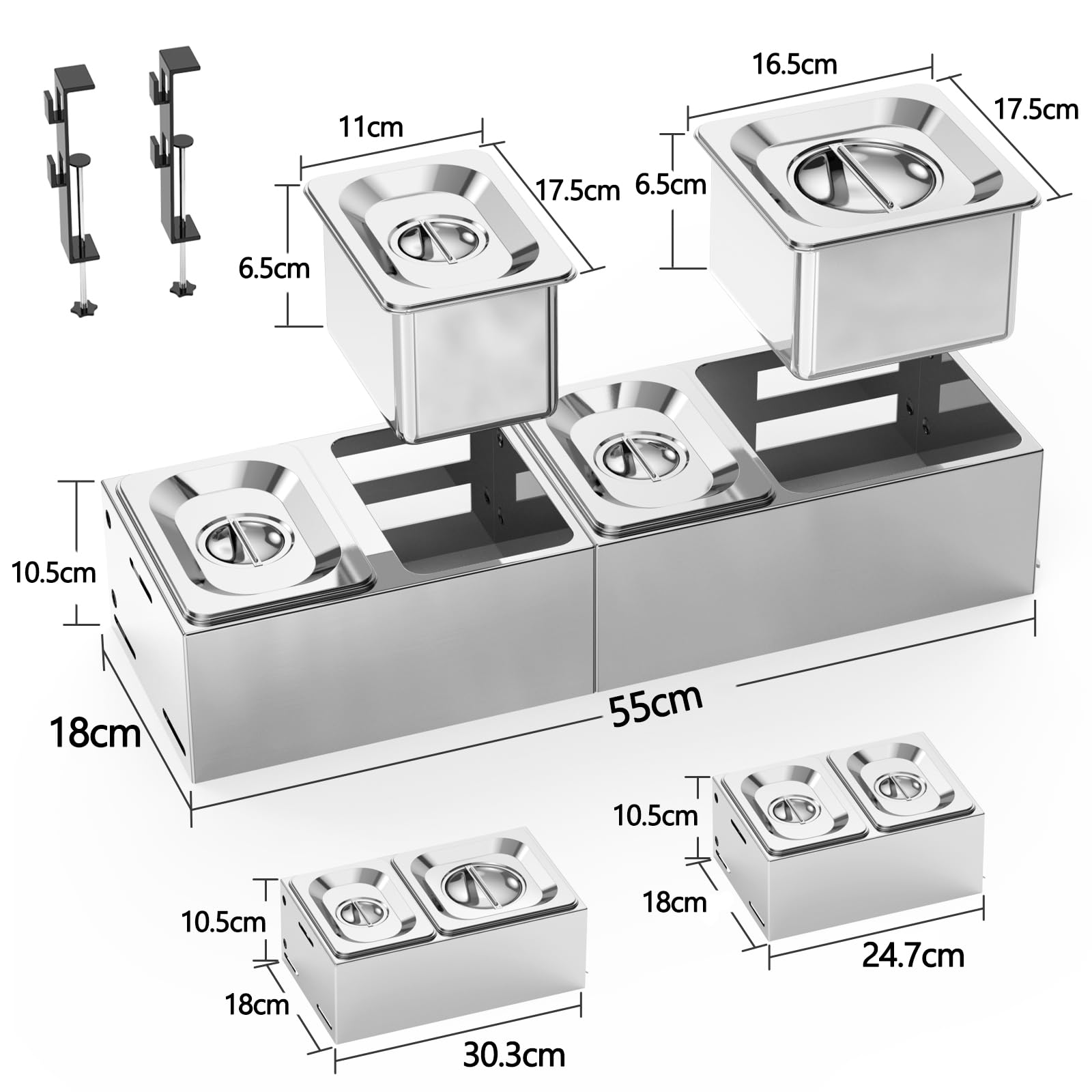 Denmay Contenedor de ingredientes para pizza, recipiente de acero inoxidable con tapa, recipiente de guarnición para barbacoa y cocina, accesorios de pizza de acero inoxidable, 1 grande + 3 piezas