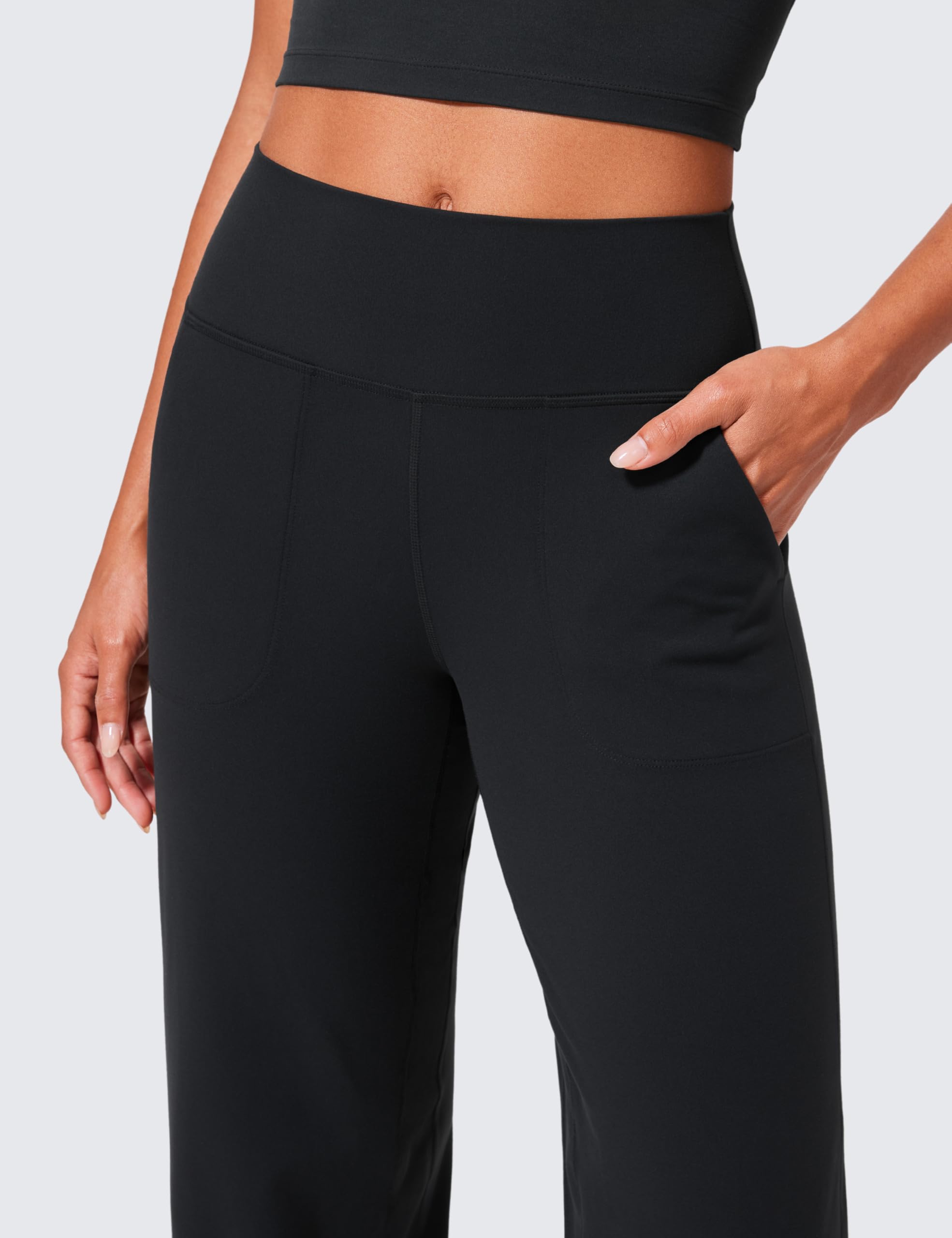 CRZ YOGA Donna Butterlift A Vita Alta Pantaloni a Gamba Larga con Tasche Yoga Comodo Casuale - 74cm/79cm/84cm