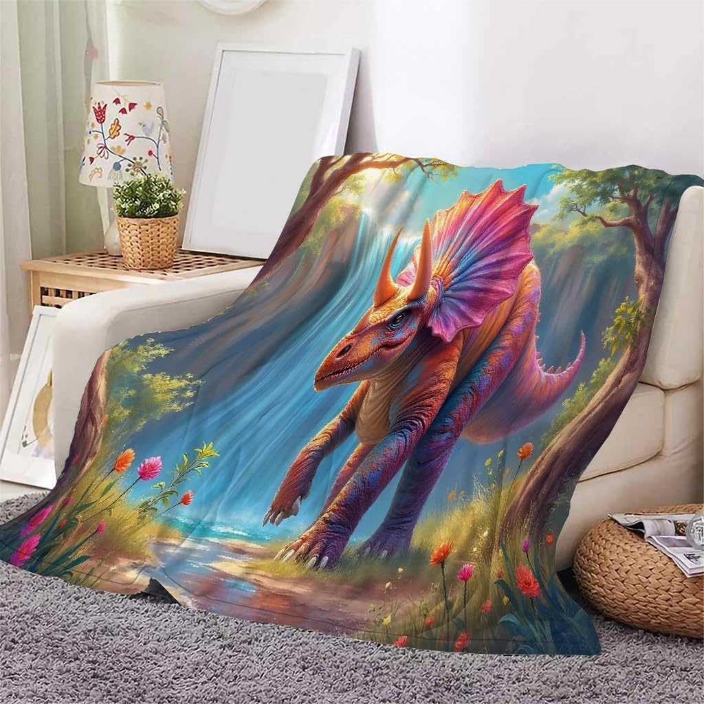 Yzqglhp Boys Waterfall Throw Blanket Triceratops Blankets And Throws Tree 3D Flannel Blanket 100X130 Cm, Lightweight Microfiber Versatile Blanket Throw For Bed Sofa Settees Couch Office