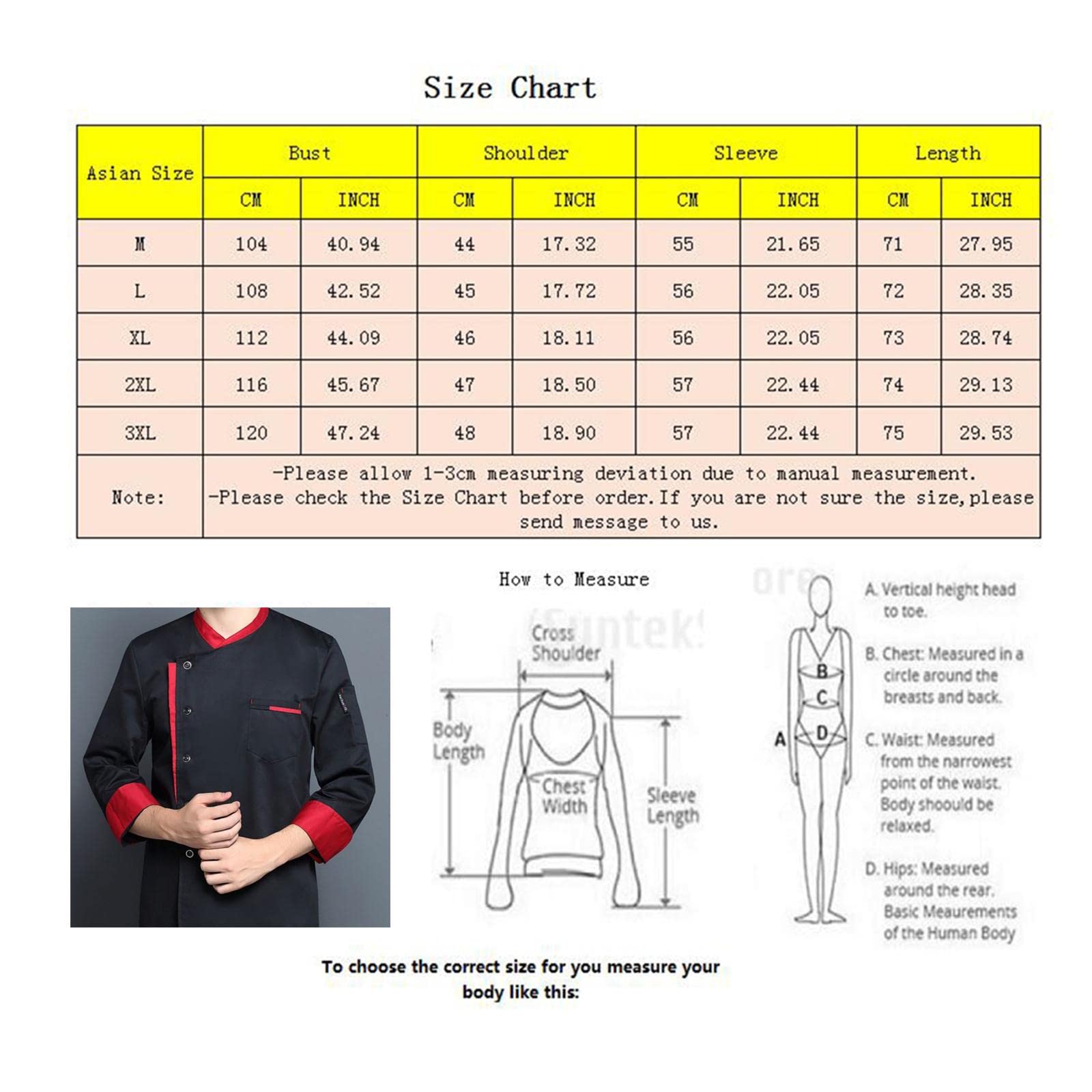 Chaqueta de Chef de Manga Larga, Abrigo, Camareros de Hotel, Uniforme de Cocina, Tops, Negro, M
