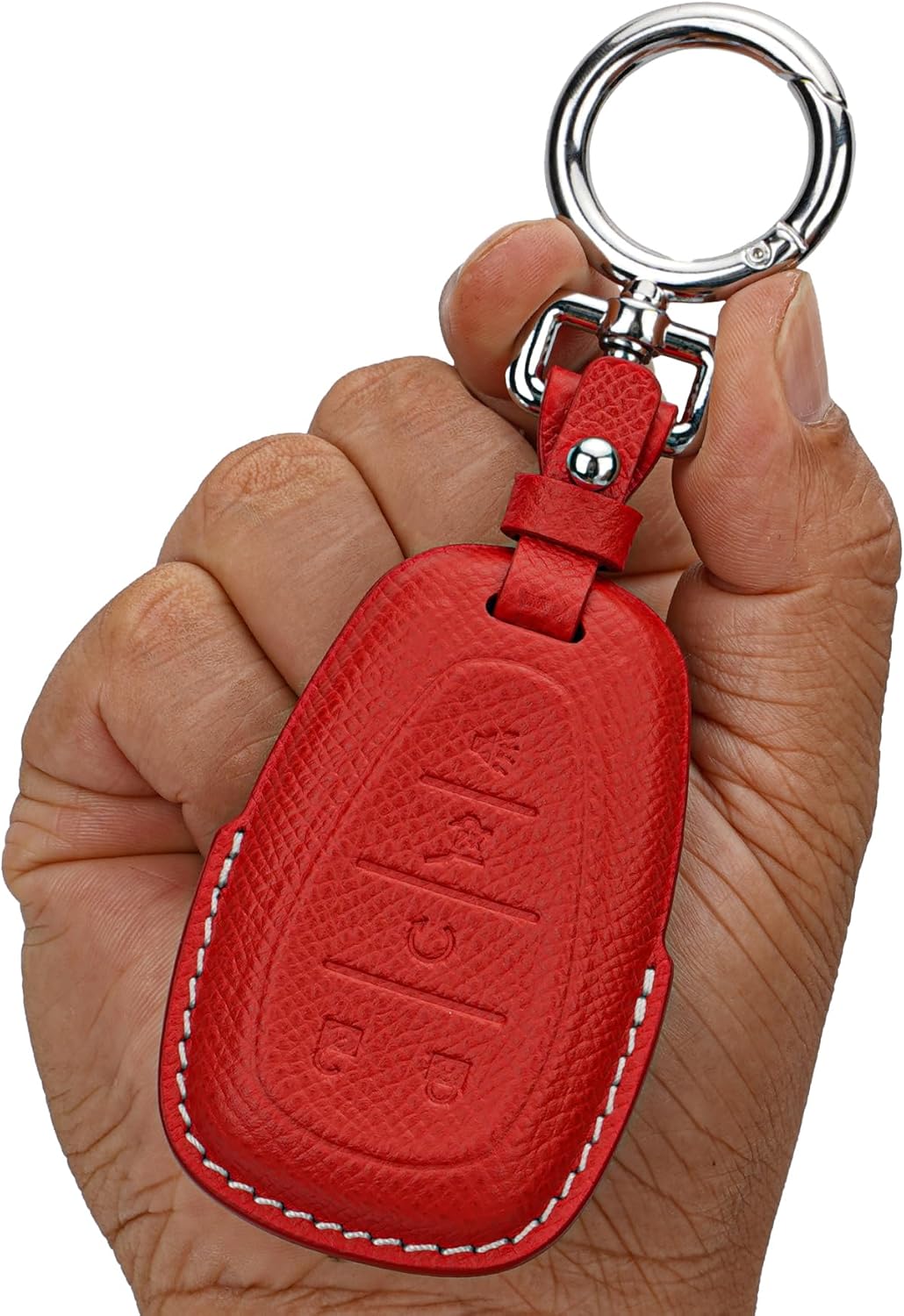 Leather Key Fob Cover Compatible with Chevy Equinox Malibu Camaro Cruze Blazer Traverse Tahoe Silverado (5 Buttons) (Red)
