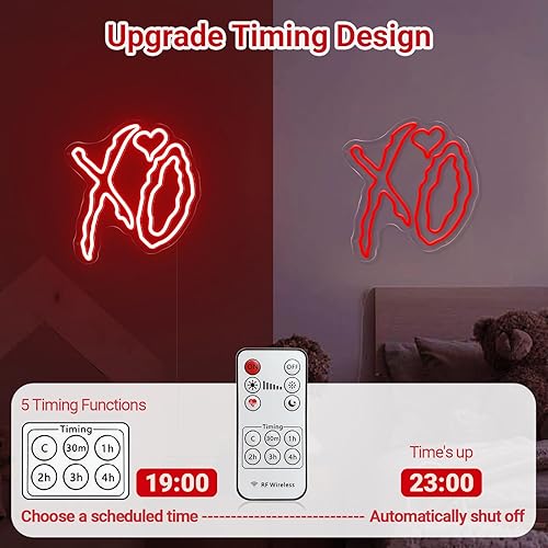Miniatura 2 de XO - Letrero de neón de corazón para pared, atenuador remoto rojo XO corazón luz LED para regalo de San Valentín, lámpara XO de corazón alimentada