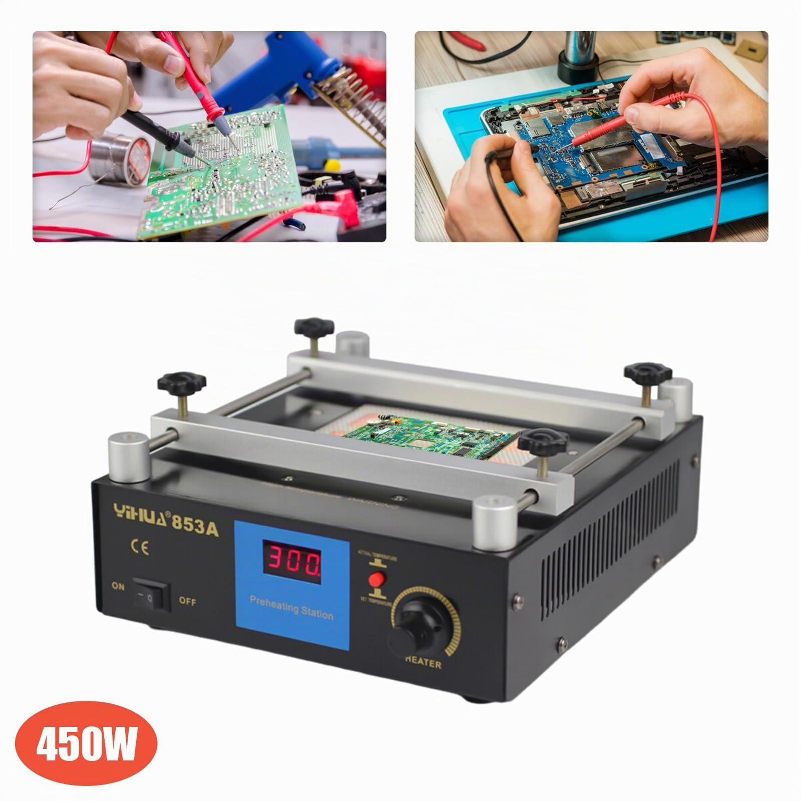 853A Station de chauffage, plaque chauffante, antistatique, inoxydable, 450 W, 220 V