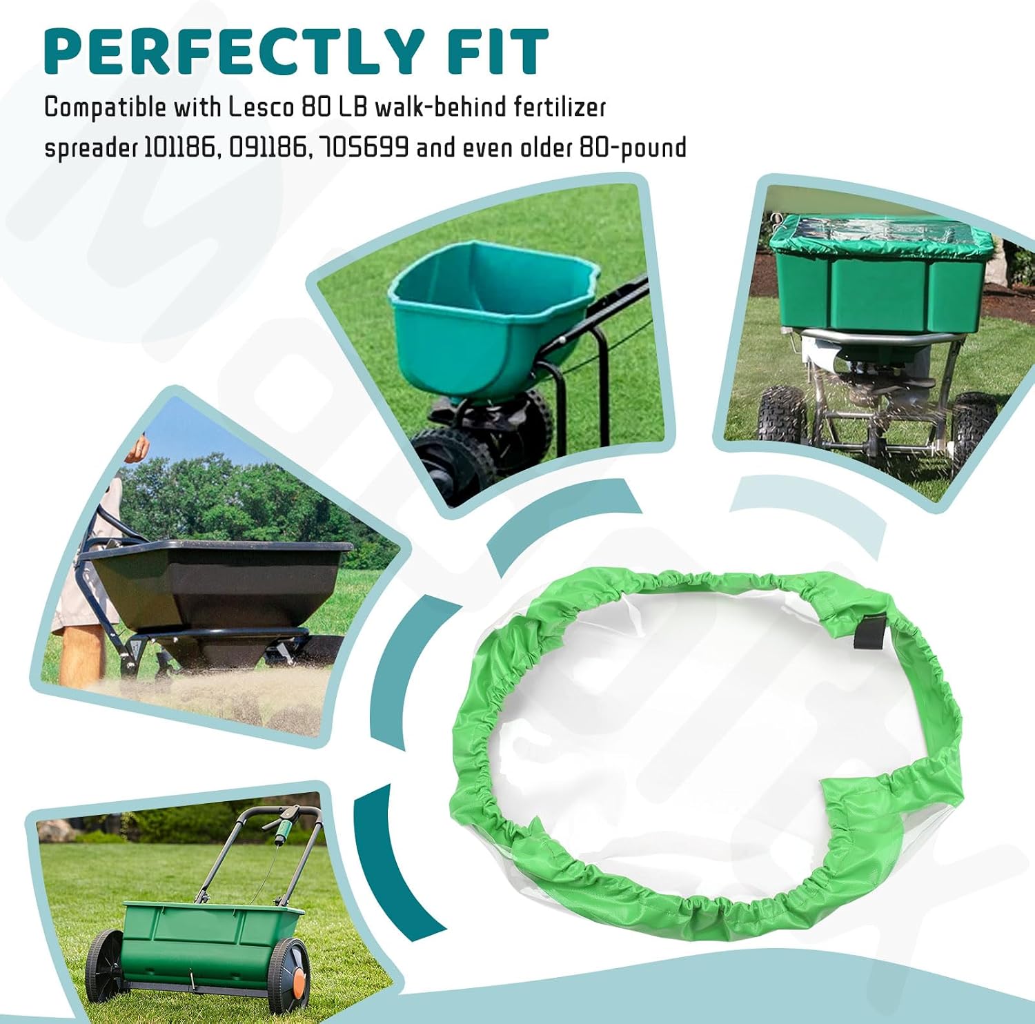 Upgrade 092128 Spreader Hopper Cover, Waterproof Replacement for Lesco 80 LB Walk-Behind Fertilizer Spreader 101186 091186 705699, Durable Green Lawn Spreader Hopper Protective Cover